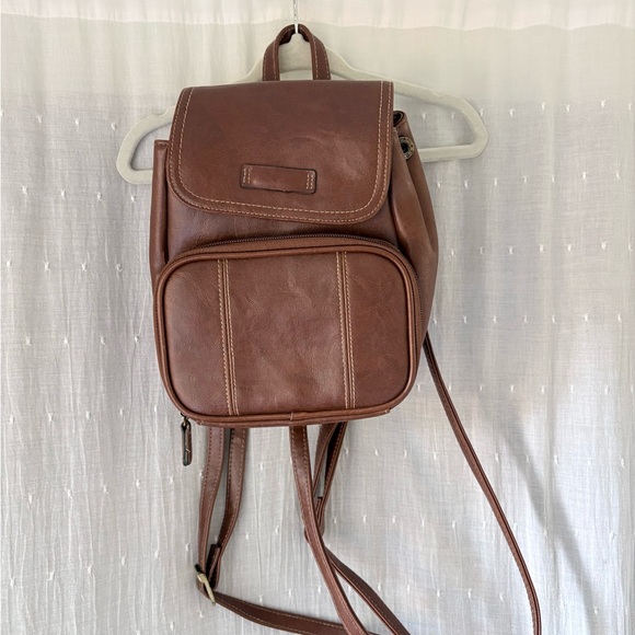 Handbags - Leather Mini Backpack Brown Adjustable Straps Small Travel Pack Bag